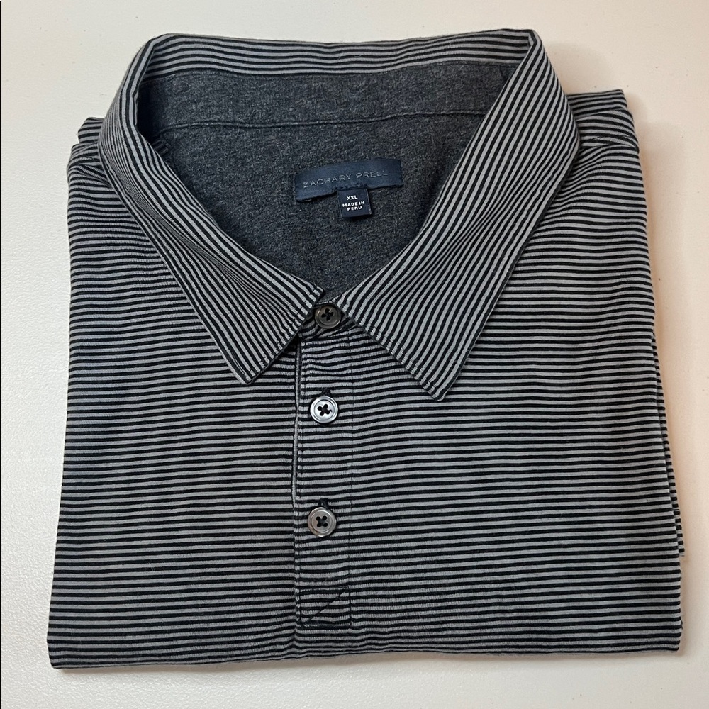 Zachary Prell Gray/Black Striped Polo Size XXL